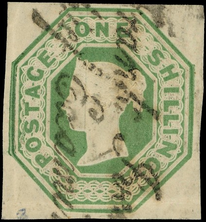 1854 1s Green (Die W.W.2). Frank Ives Scudamore Handstamp single