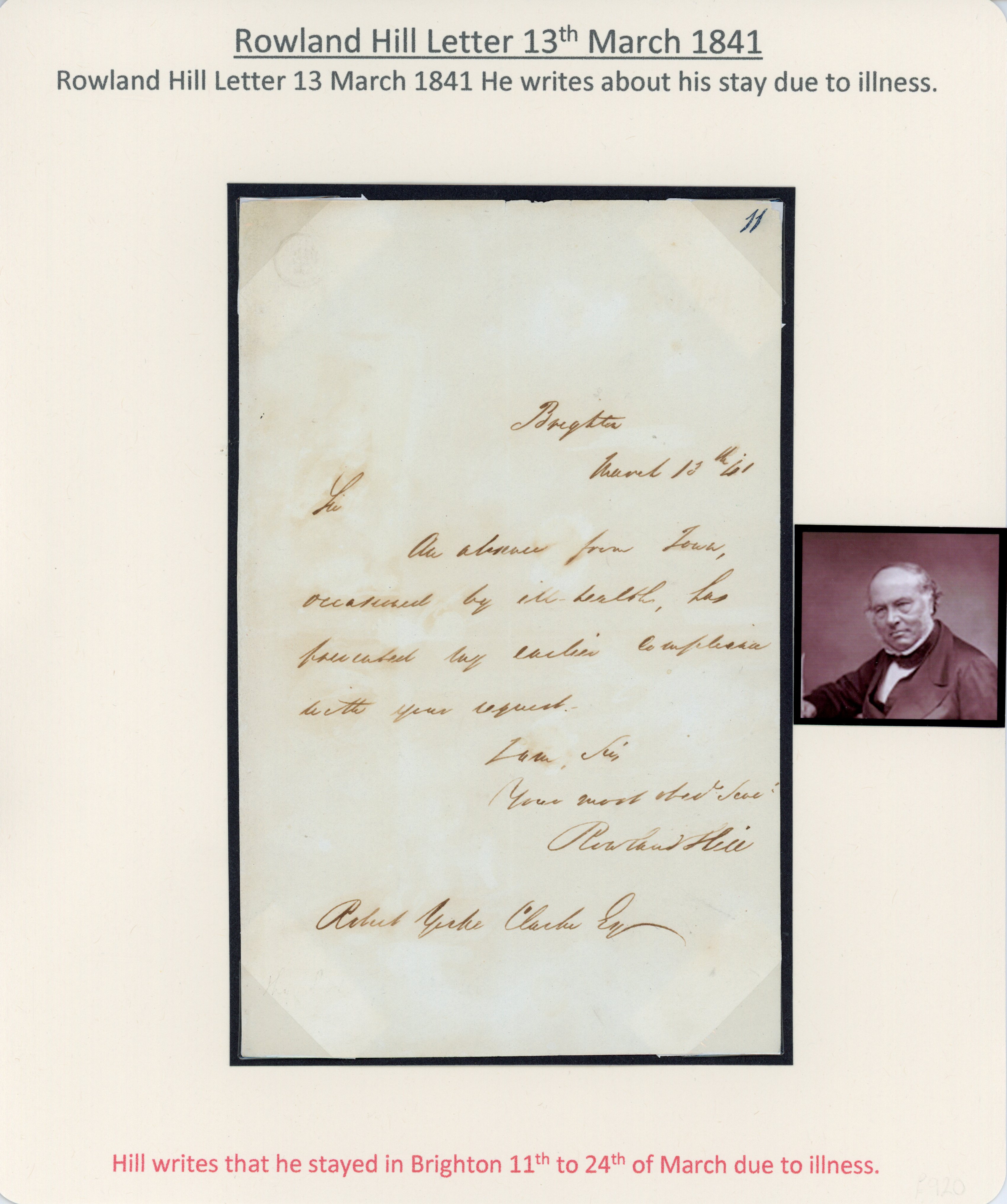 GB 1841 Rowland Hill letter discussing his health