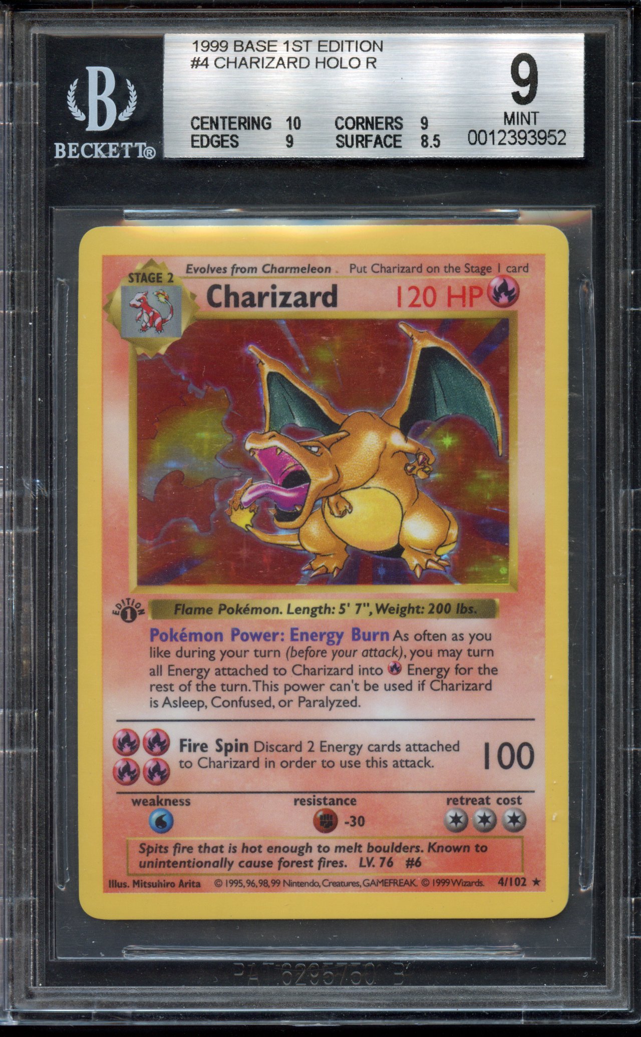 BGS 9 Charizard 1st Edition Shadowless Base Set - 1999