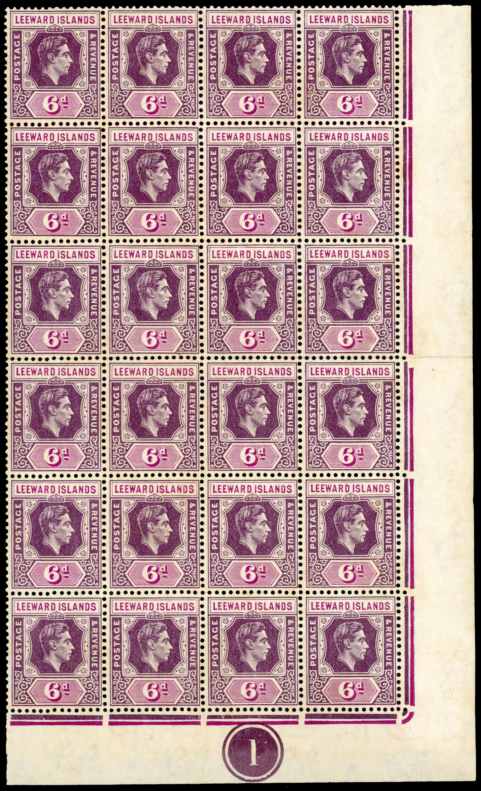 Leeward Islands SG 109 Plate block mint