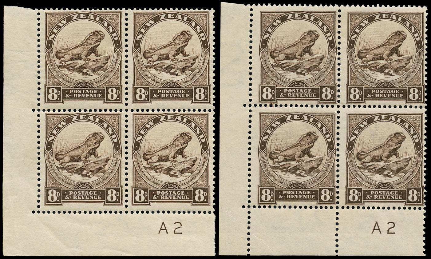 NEW ZEALAND SG 565 1935-36 8d WMK 43 PERF 14x13½ PL B4 x2 O.G.