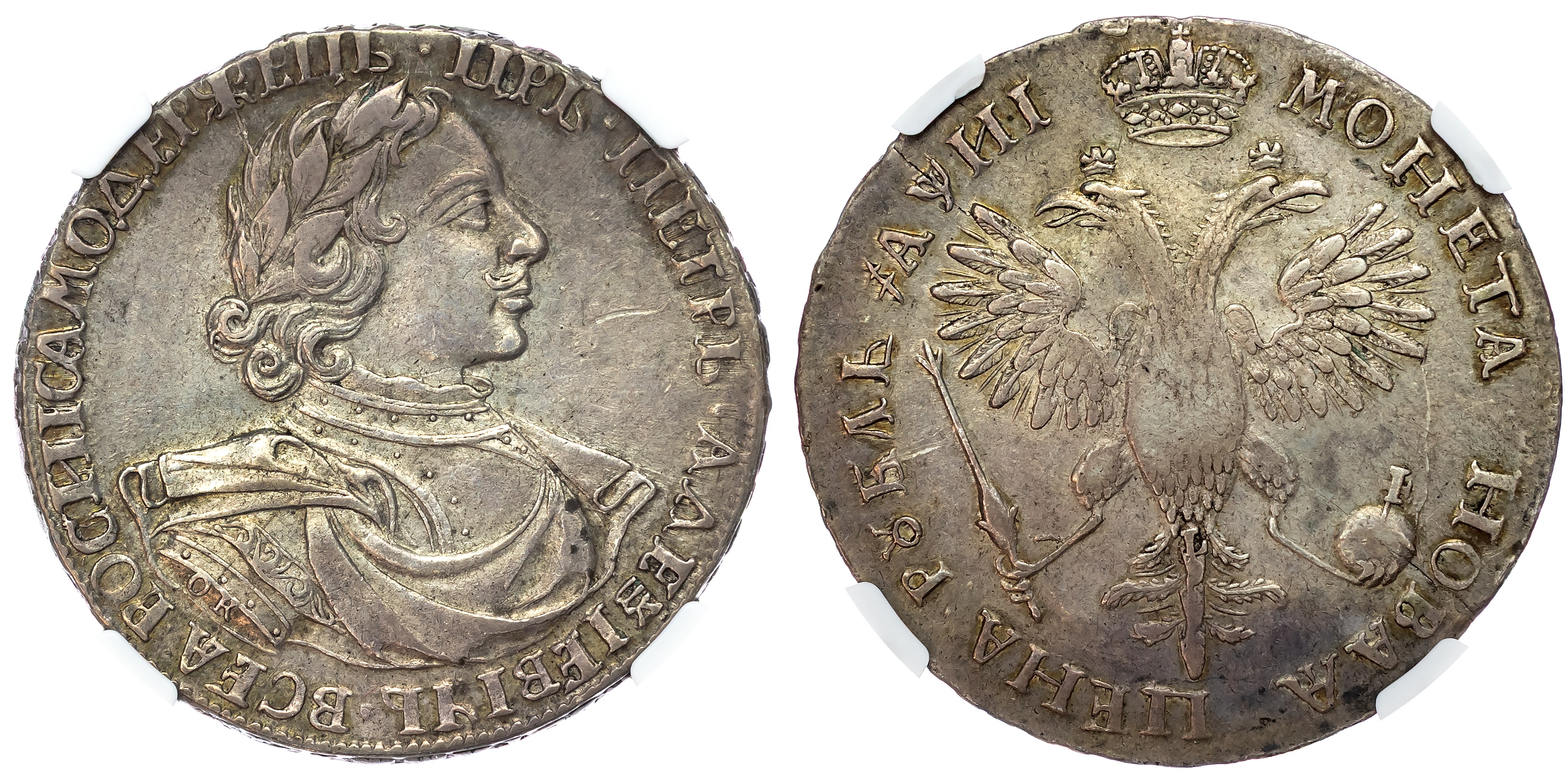 Russia , Peter I the Great (1682-1725), silver Rouble, 1718 OK ҂АΨИI, L on tail variety, Kadashevsky mint, Mos…