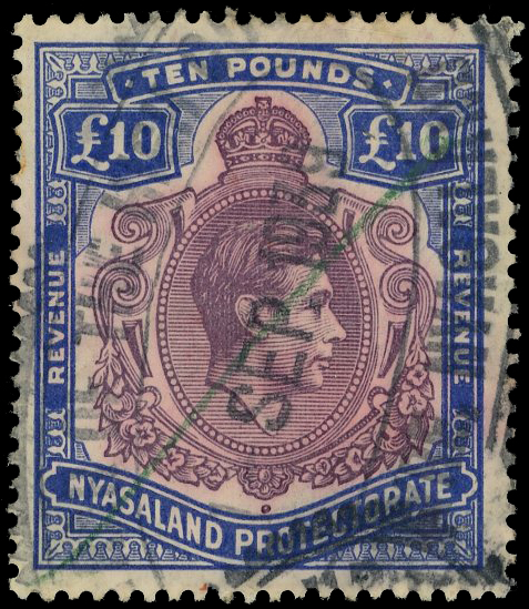Nyasaland KGVI £10 Used 