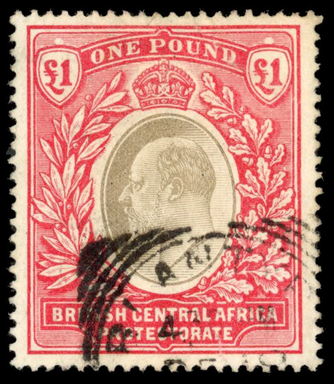 Nyasaland SG 66 1903 £1 grey and carmine used