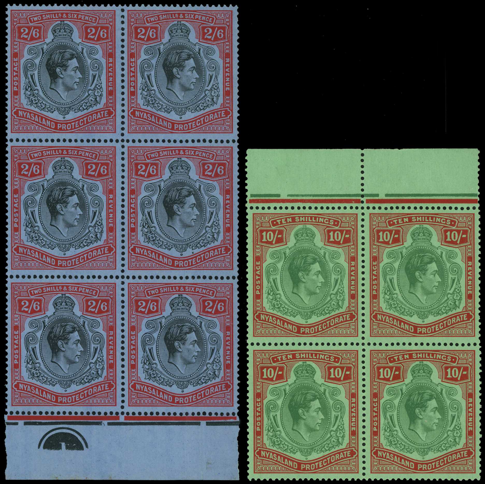 1938 2/6d lower marginal block of six with...