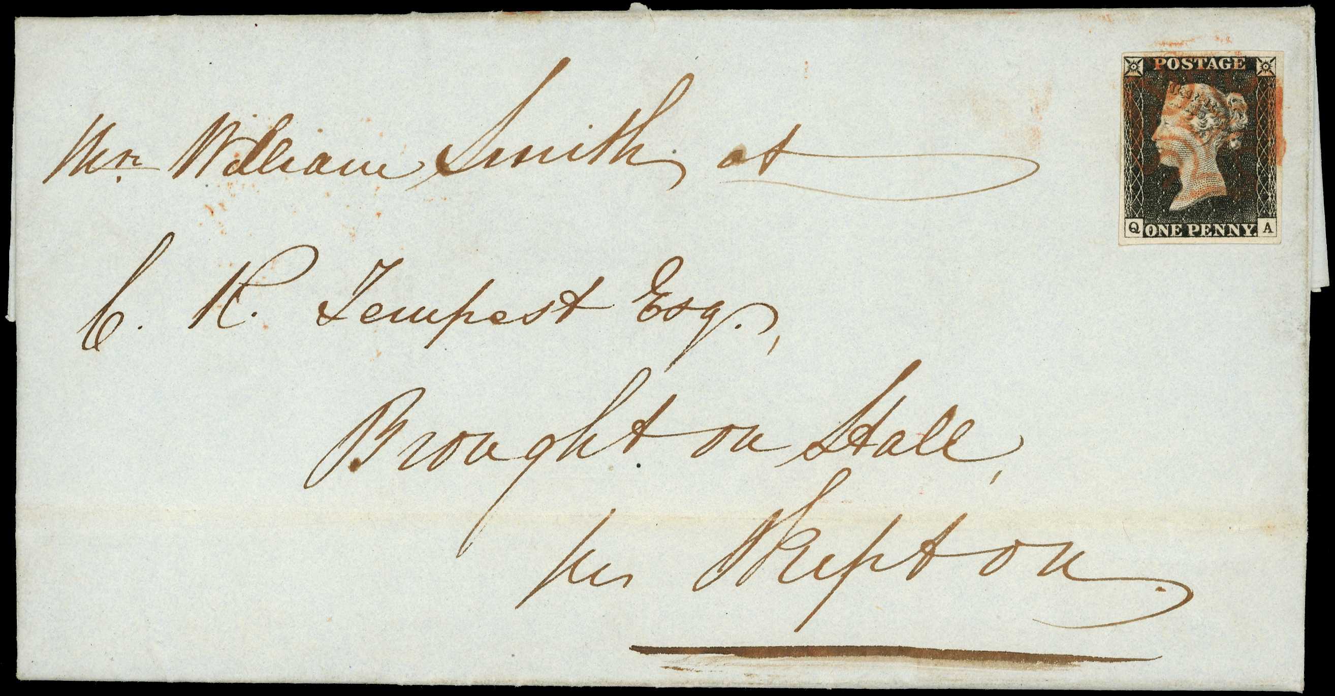 1840 1d black, plate 3, lettered QA, neatly...
