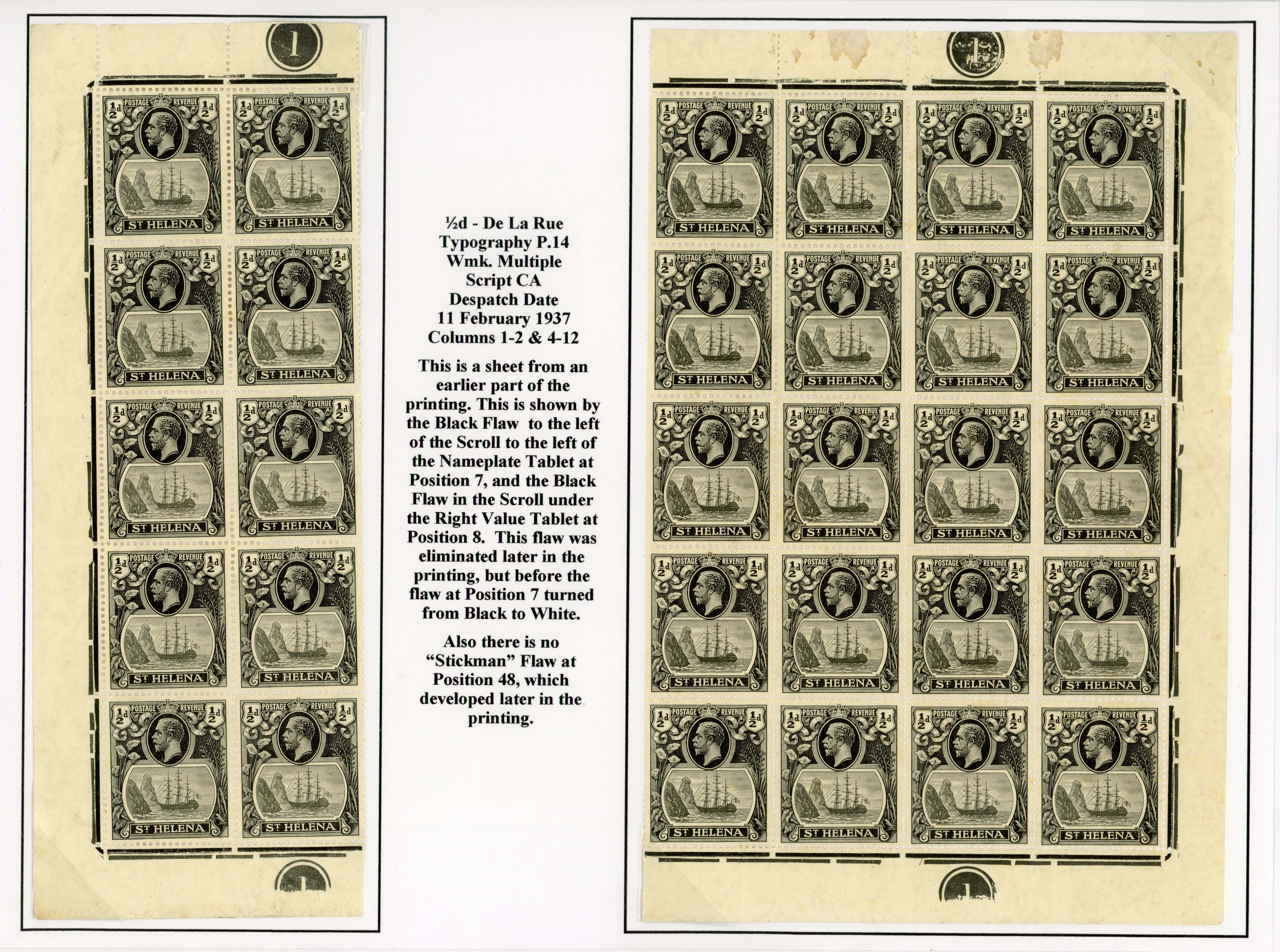 St Helena SG 97h, ha, hc sheet mint