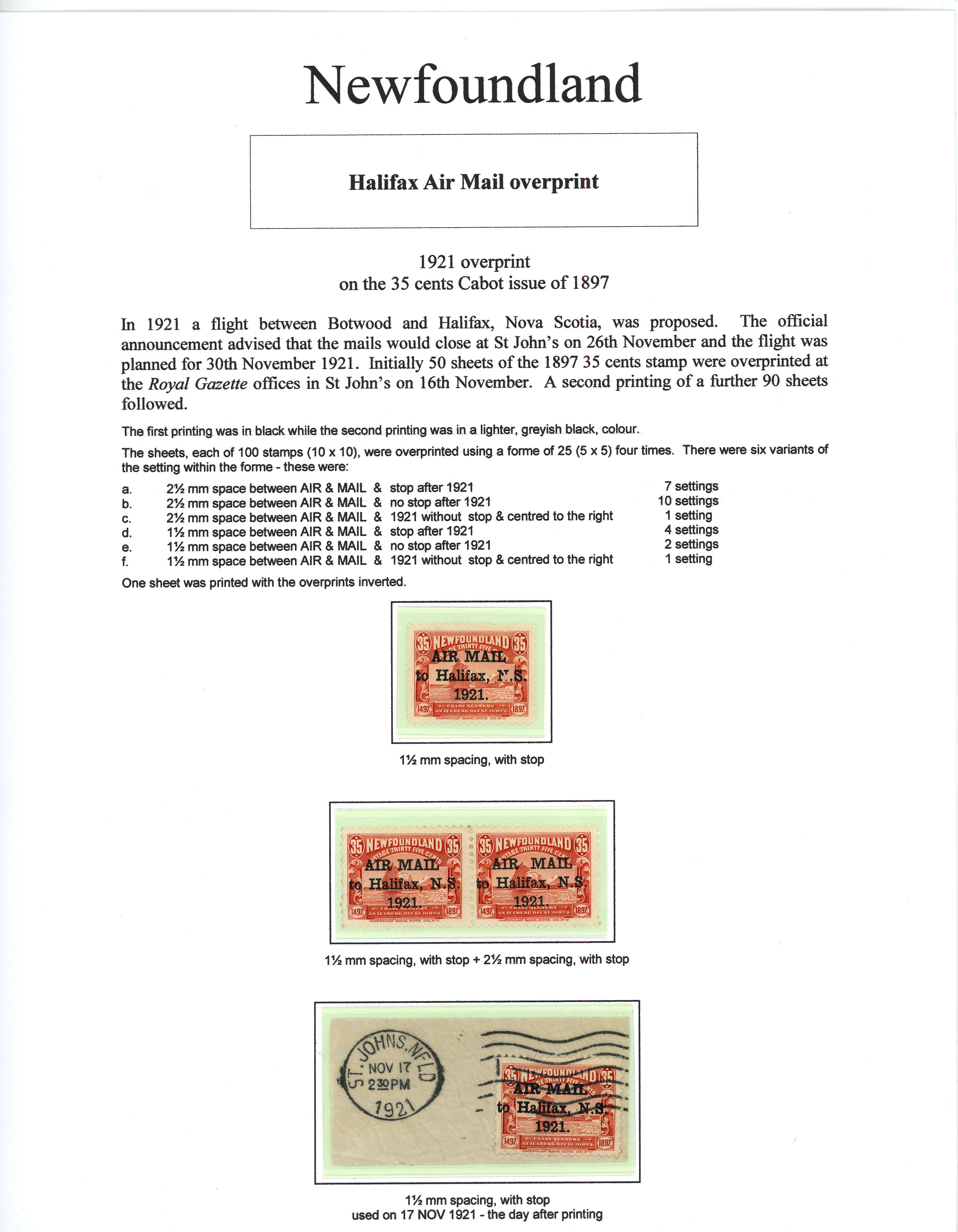 Newfoundland 1921 halifax Air Mail opts  and Botwood to Halifax flight covers SG...
