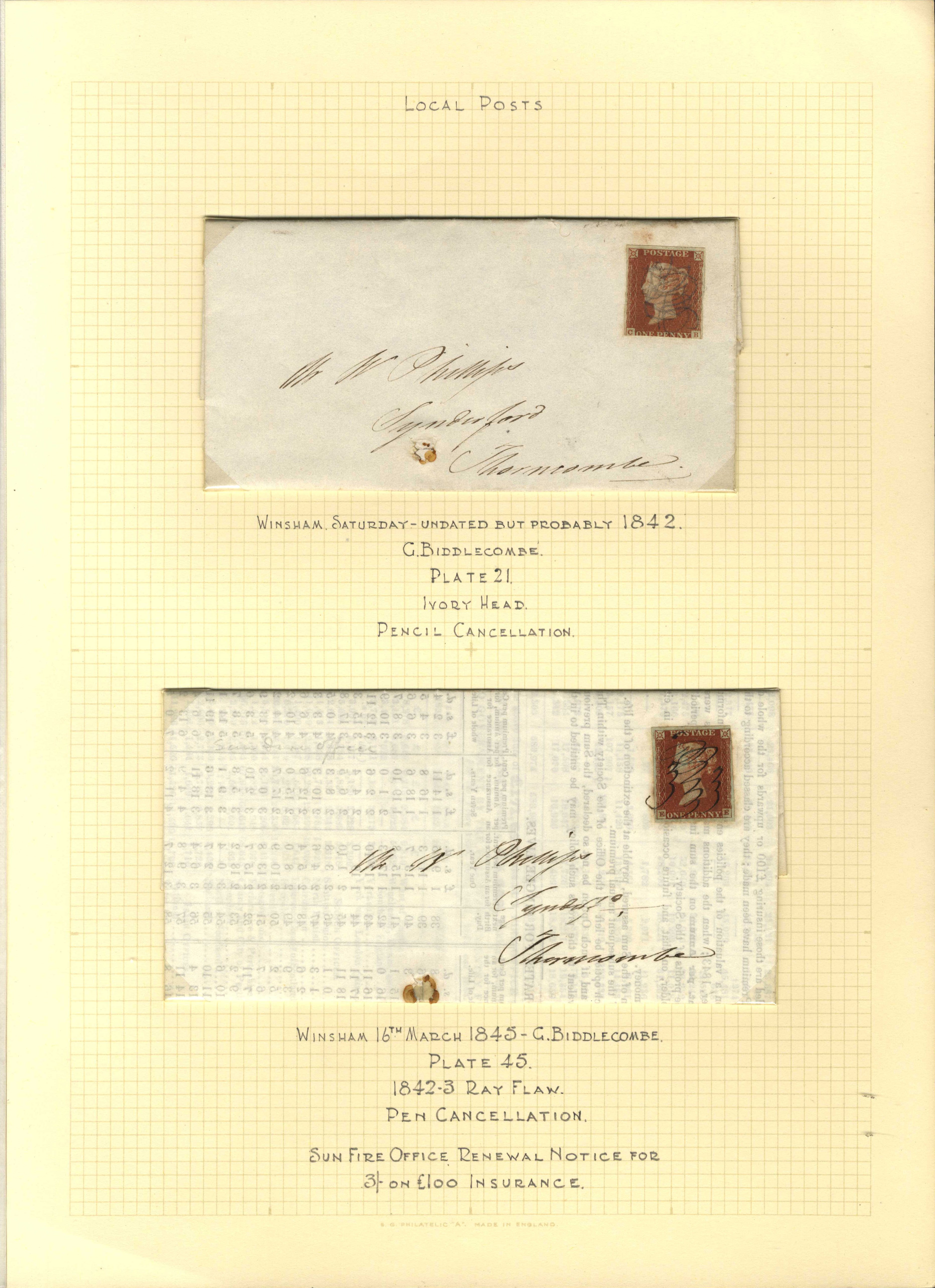 GB 1840-45 1d reds with rare Winsham manuscript cancel