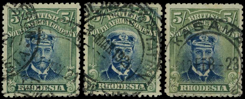 1917-20 5/- Head Die IIIA, perf 14. Three...