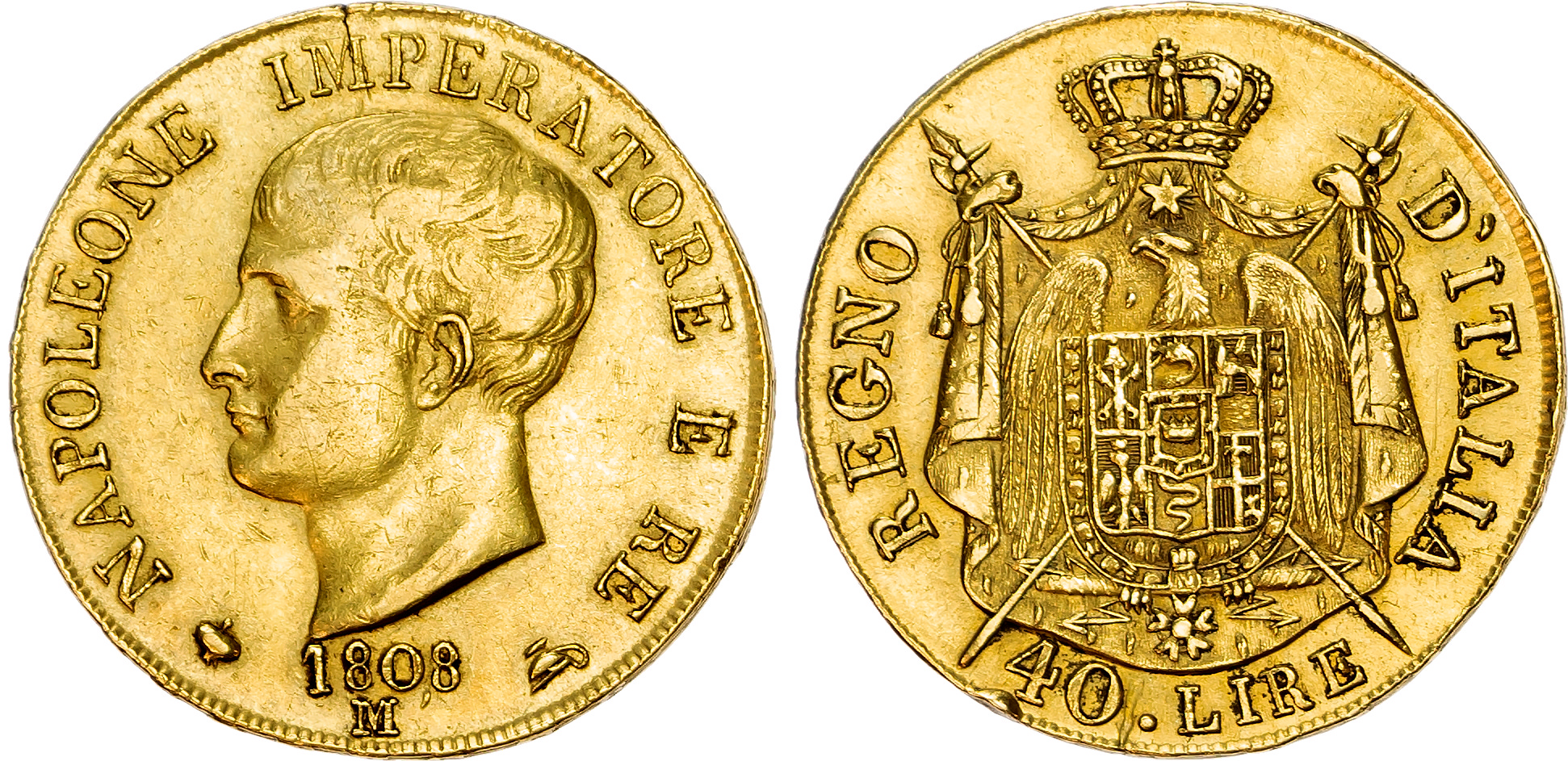 Italy, Napoleon I (1804-1814), gold 40 Lire, 1808
