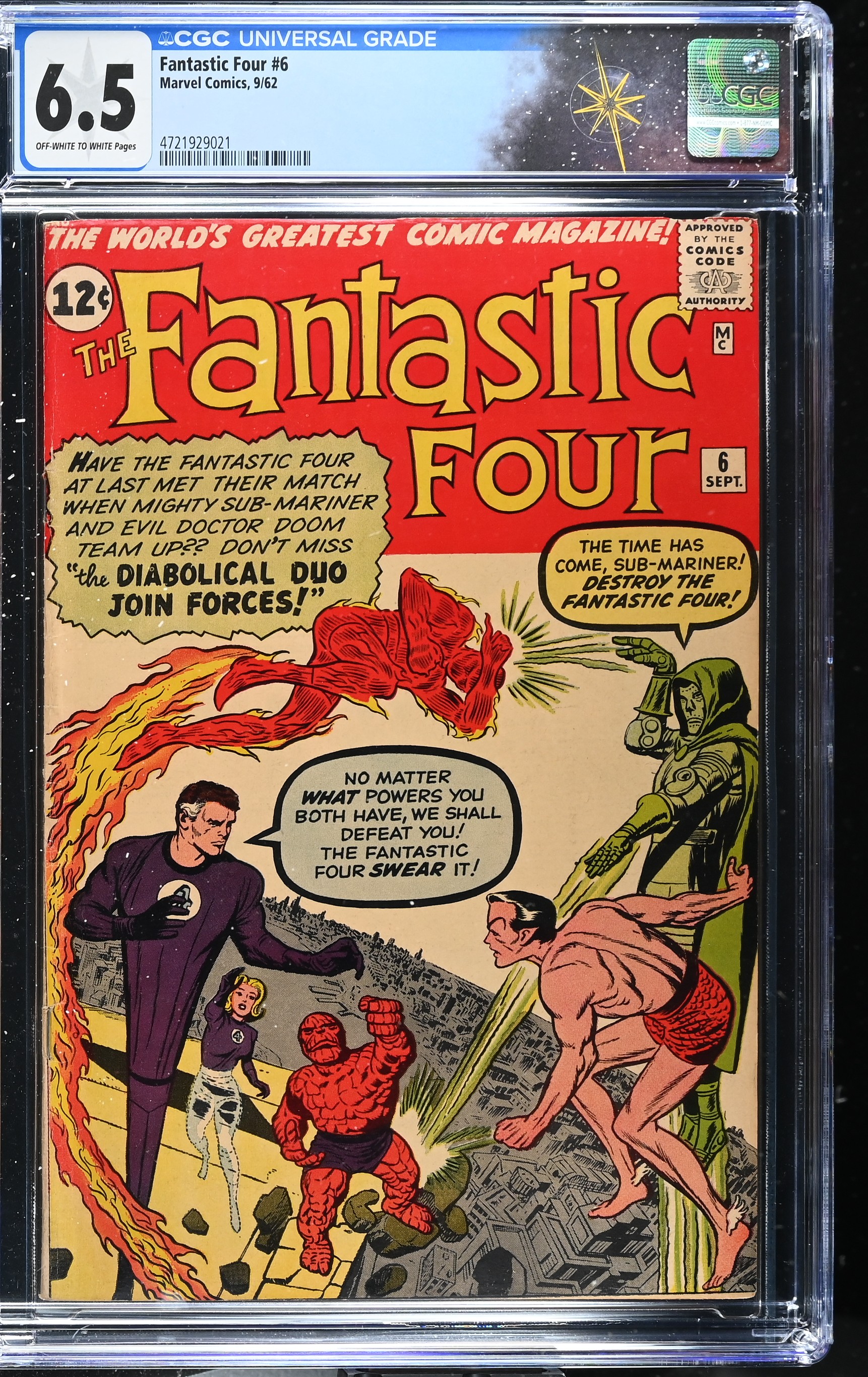 Fantastic Four #6 CGC 6.5 1st Marvel Villain Team-Up & 2nd Doom Appearance (Marvel Comics, 1962) Off-White to White Pages
