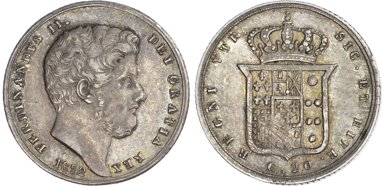 Italy, States, Kingdom of the Two Sicilies. Ferdinand II AR 20 Grana. 1852.