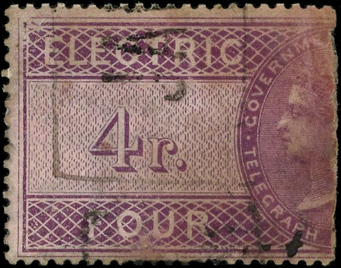 INDIA SG T3 1860 4r Electric Telegraph, used left half