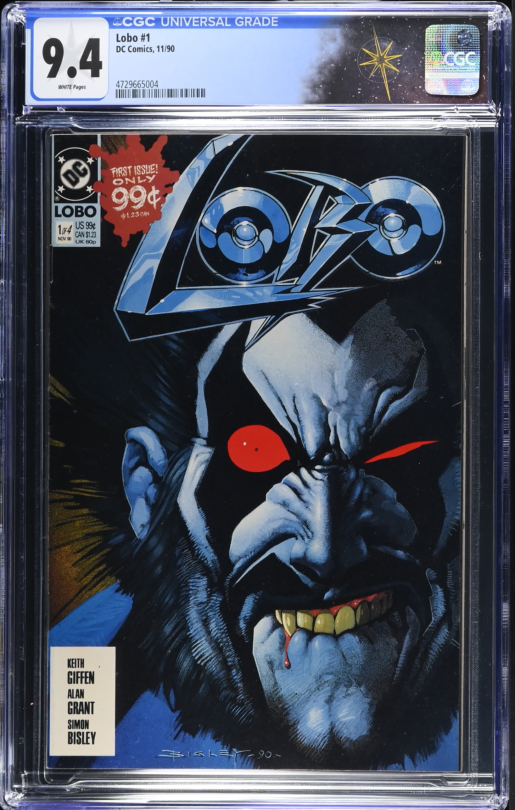 Lobo #1 CGC 9.4 1st Solo Mini-Series Cover Art by Simon Bisley (DC Comics, 1990) White Pages