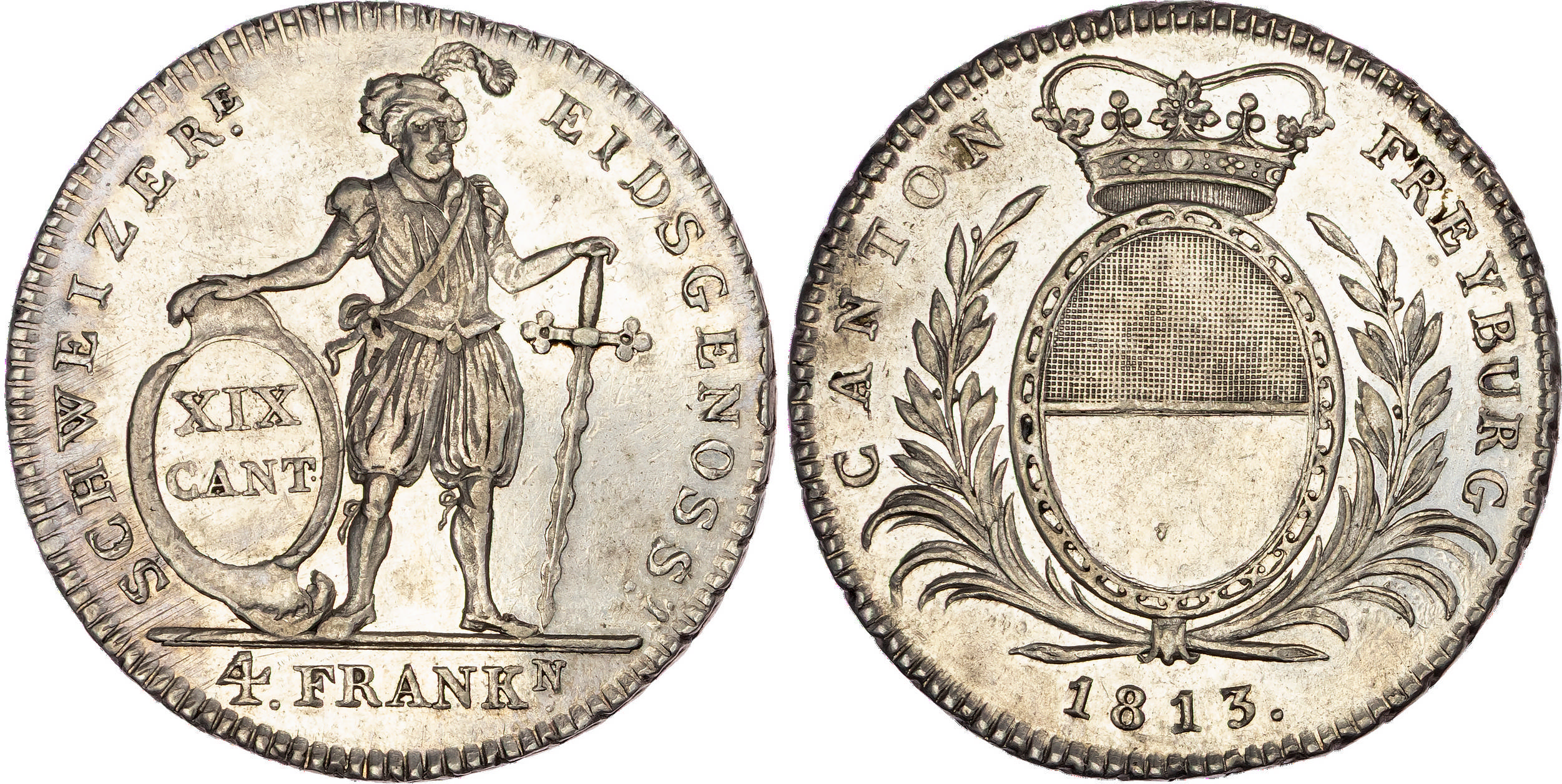 Switzerland, Freibourg, silver 4 Franken, 1813 - extremely rare