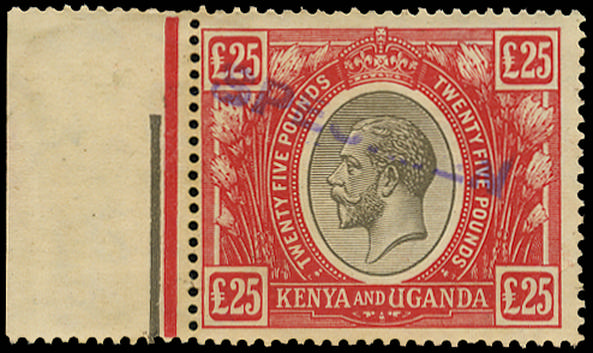KUT 1922 Specimen £25 black and red with local handstamp SG 102var