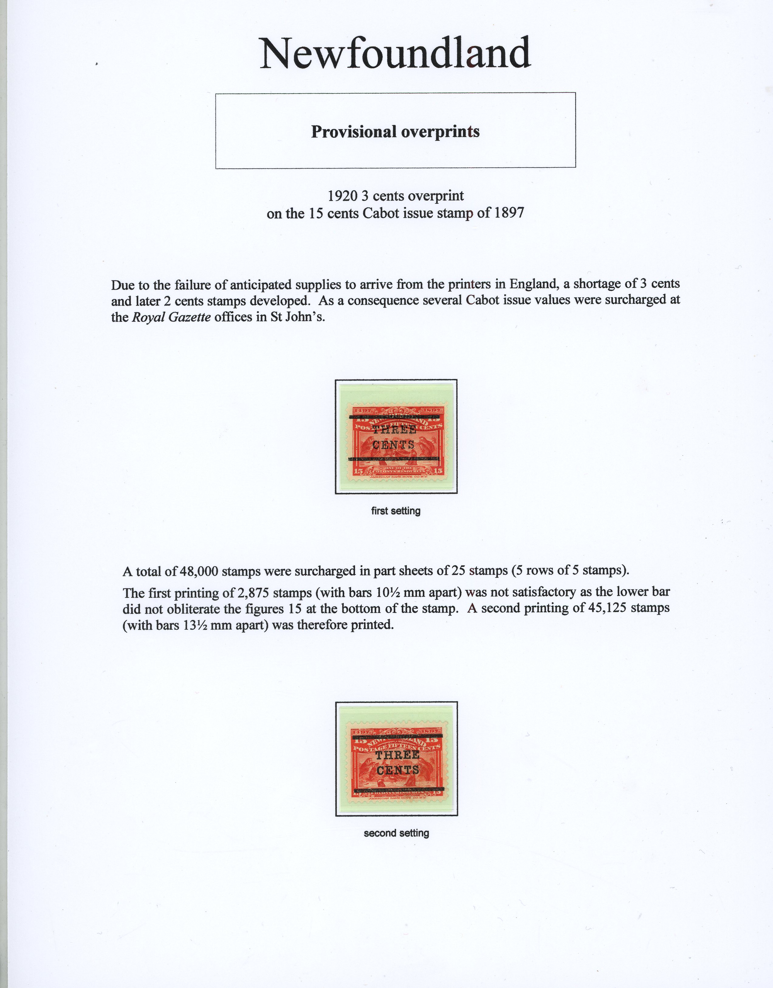 Newfoundland 1920-1933 provisional surcharges collection on pages...