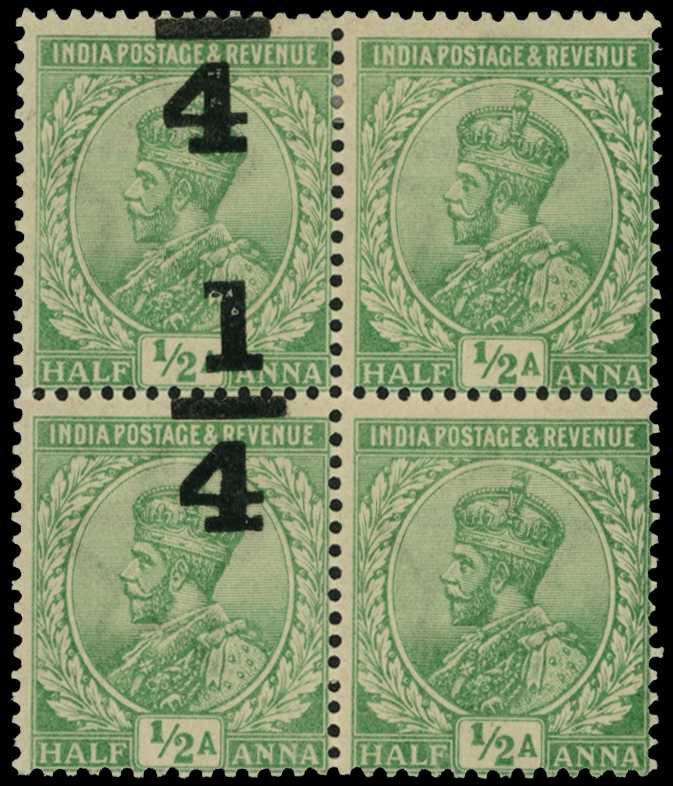 1922 ¼a on ½a bright green surcharge type...