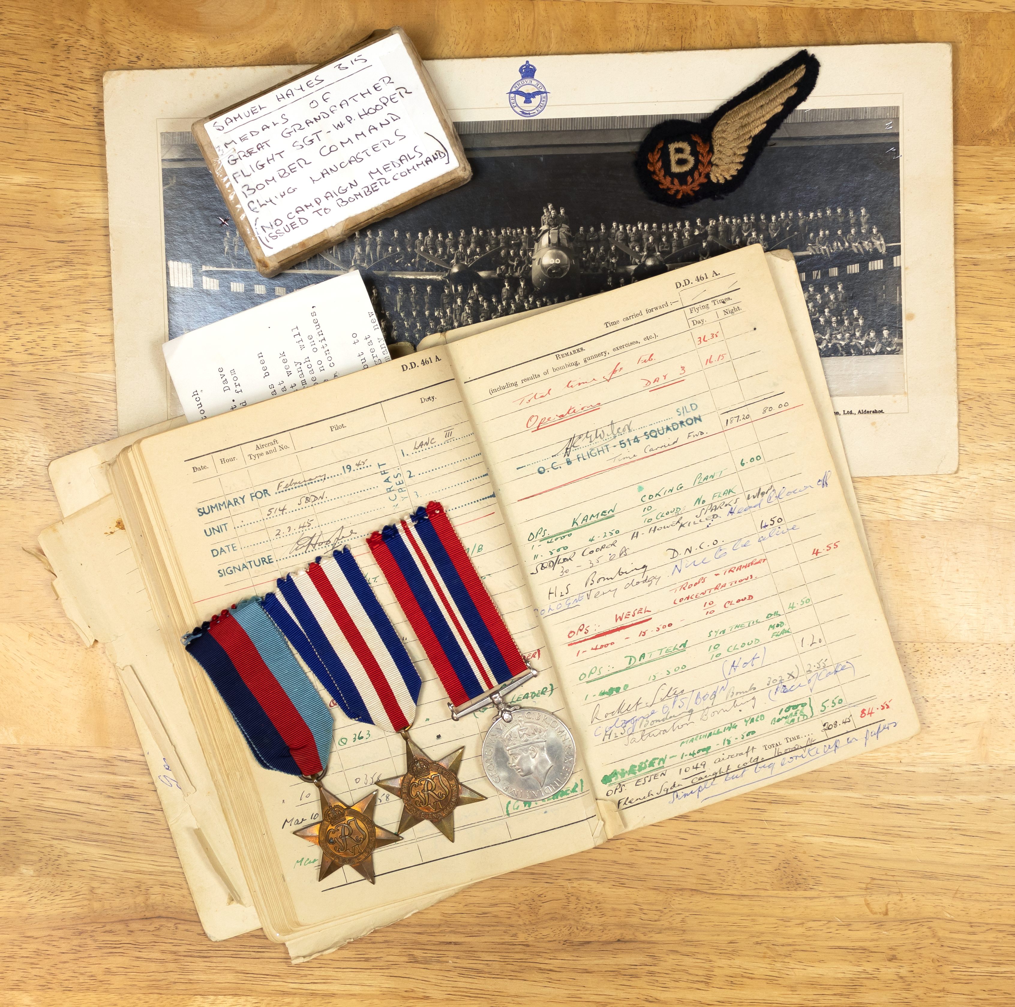 A World War Two Bomber Command Group of 3 awarded to Pilot Officer William Patrick Hooper