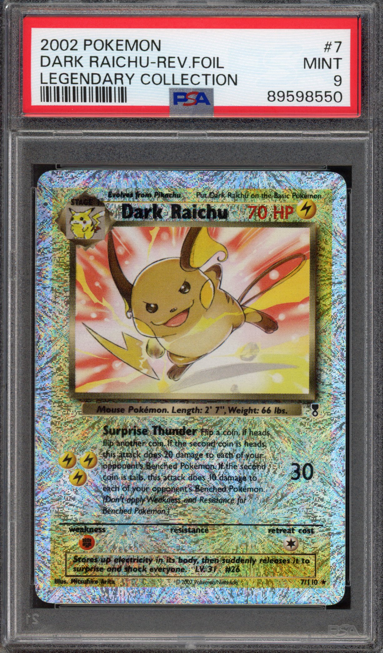 Pokémon TCG PSA 9 Dark Raichu 7 Reverse Foil, Legendary Collection