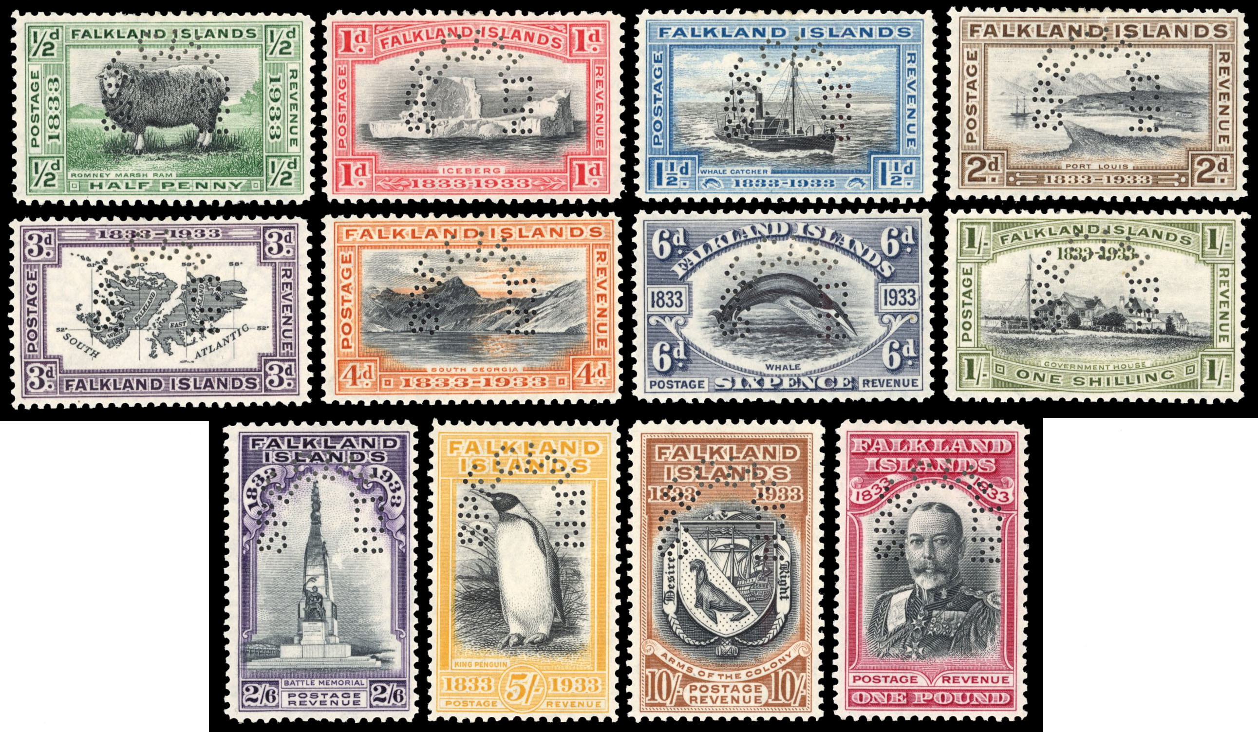 † Falkland Islands SG 127s-136s 1933 Centenary set Specimen