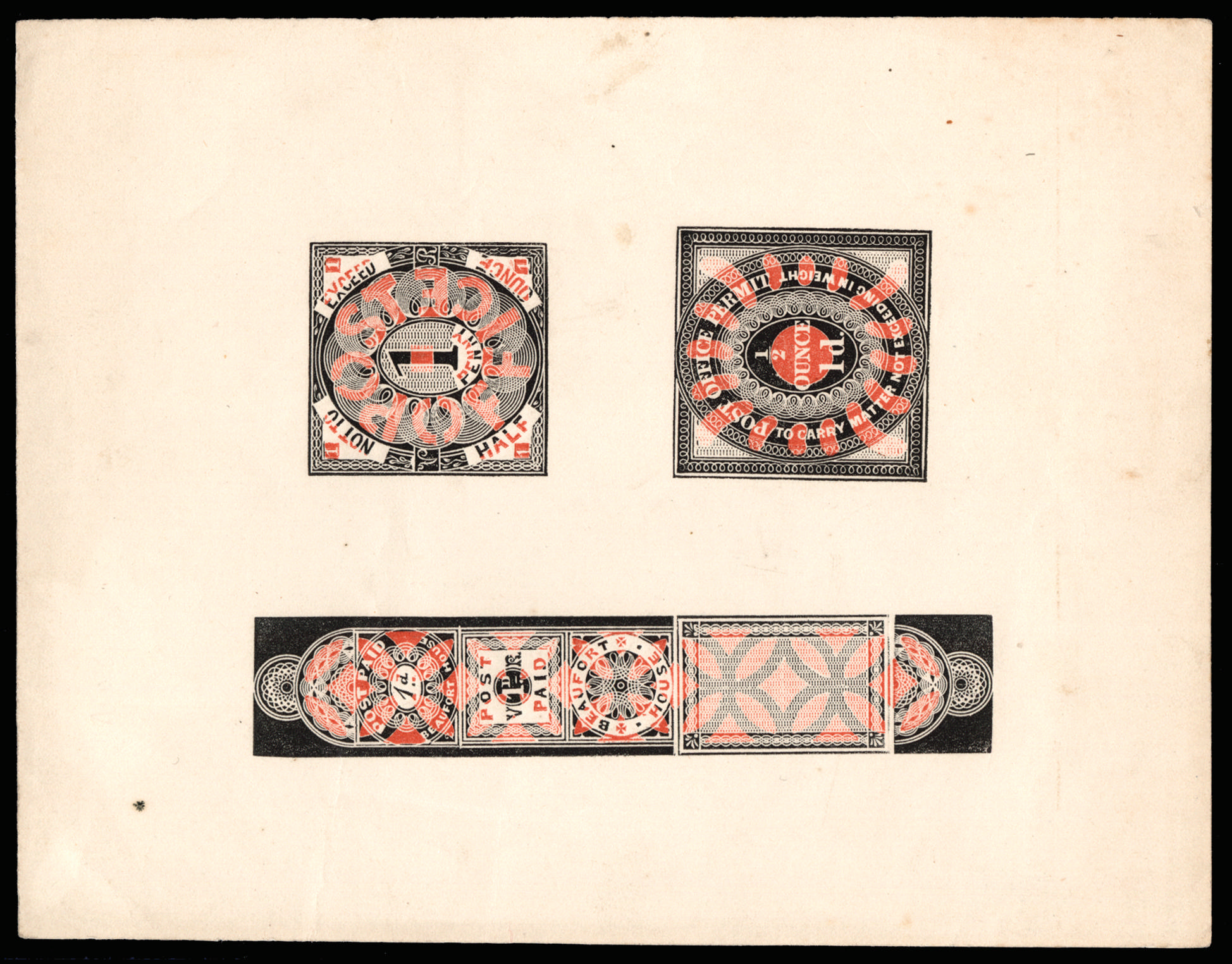 Great Britain 1839 1d Treasury competition essays by Charles Whiting. Very fine sheetlet of three different essays…