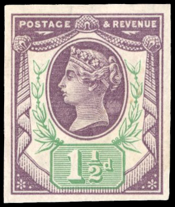 GB 1887-92 1½d dull purple and pale green, imperforate imprimatur, For SG 198