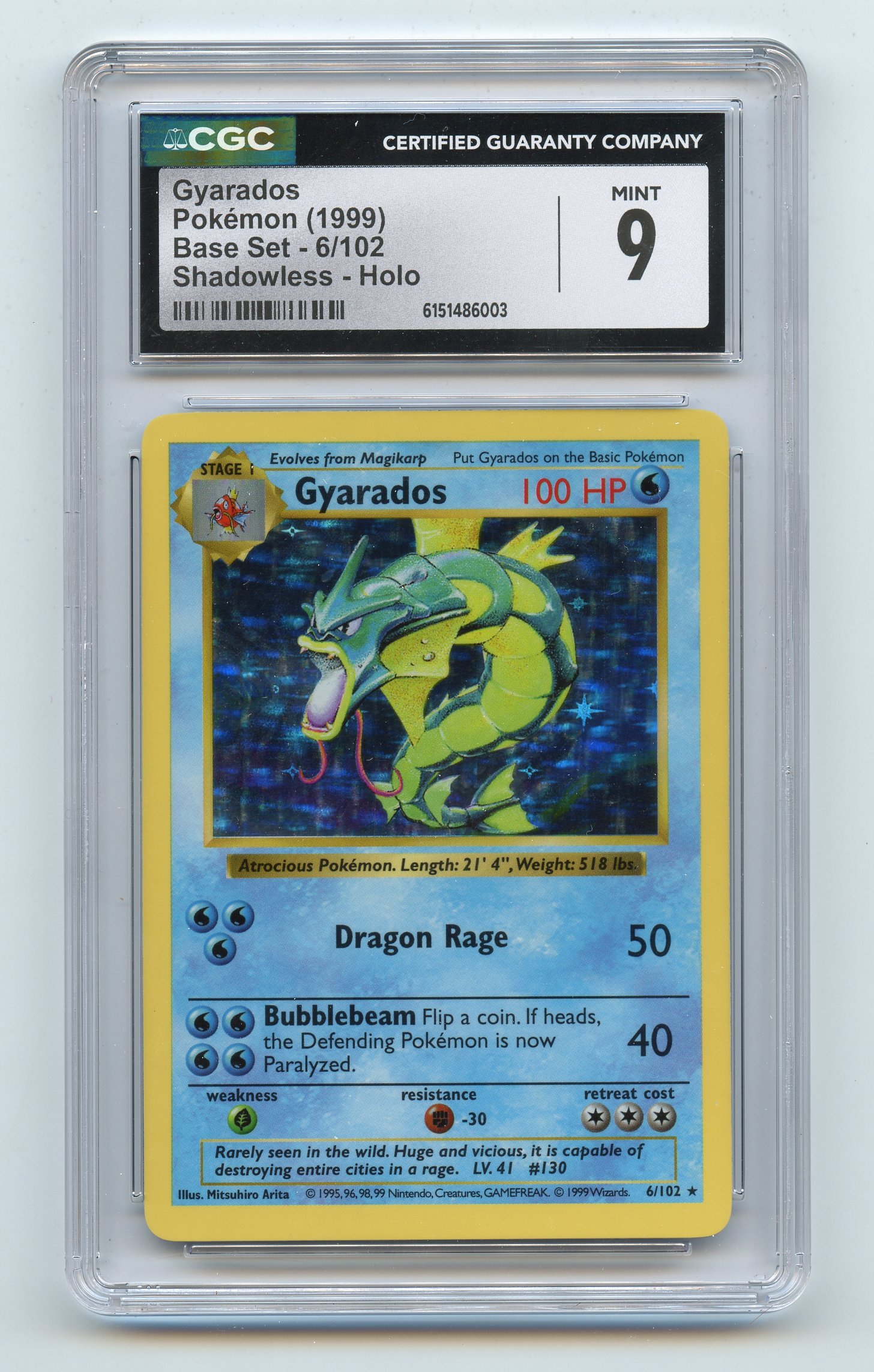 CGC 9 Gyarados #6 Shadowless Holo Base Set
