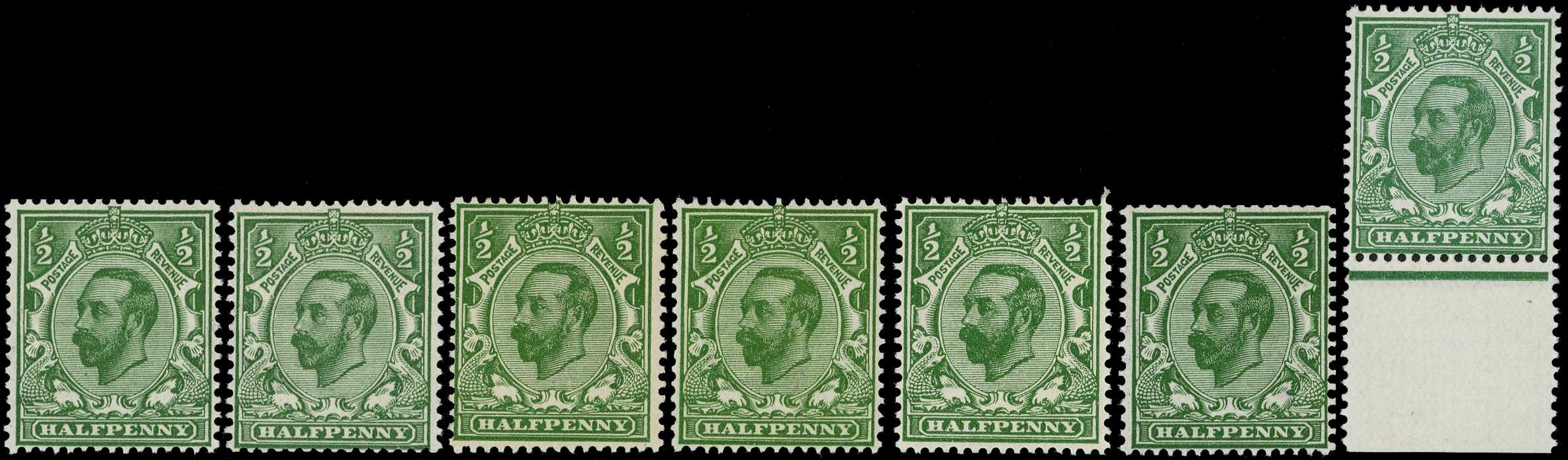 1911 ½d Die B specialised shades (7),...