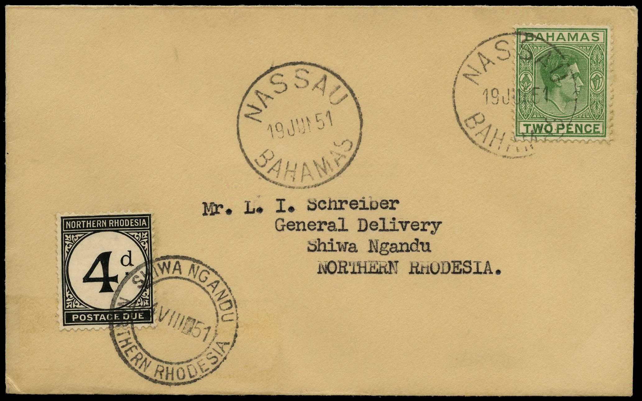 Postage Due. 1951 Schreiber cover sent from...