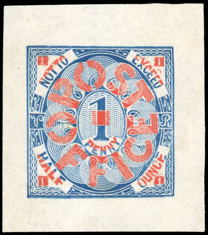 GB 1839 Whiting Treasury Essay in red and blue