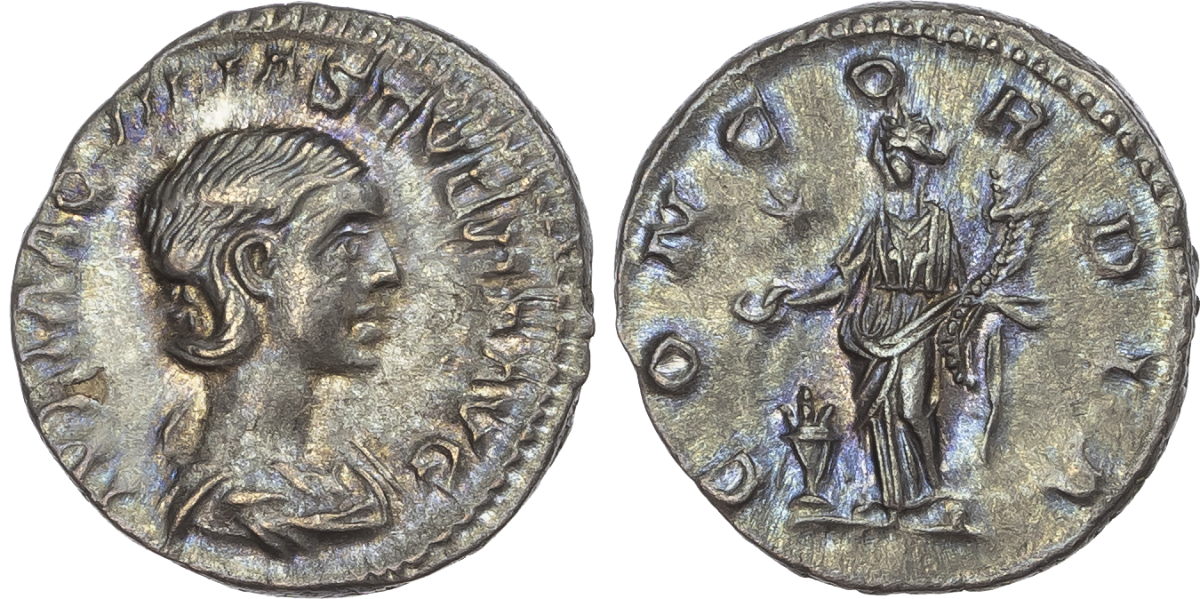 Aquilia Severa, Second wife of Elagabalus (AD 220-222) AR Denarius, Rome, 3.22g. 