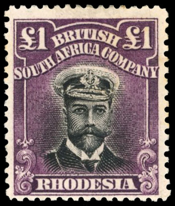 Rhodesia 1913-19 £1 Head Die II, perf 14, SG 242, AH 1.