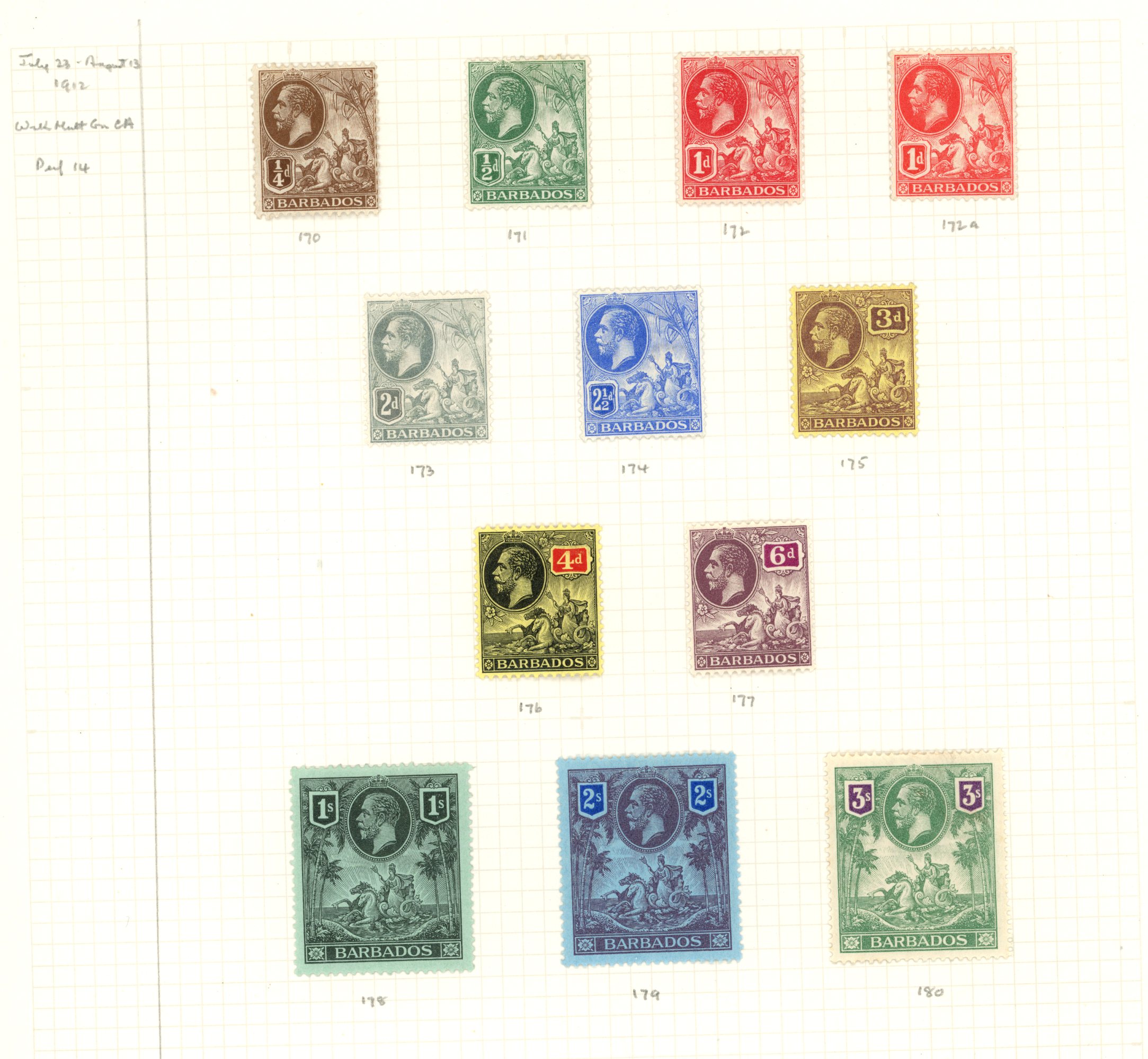 1912-16 set of eleven to 3/- green and...