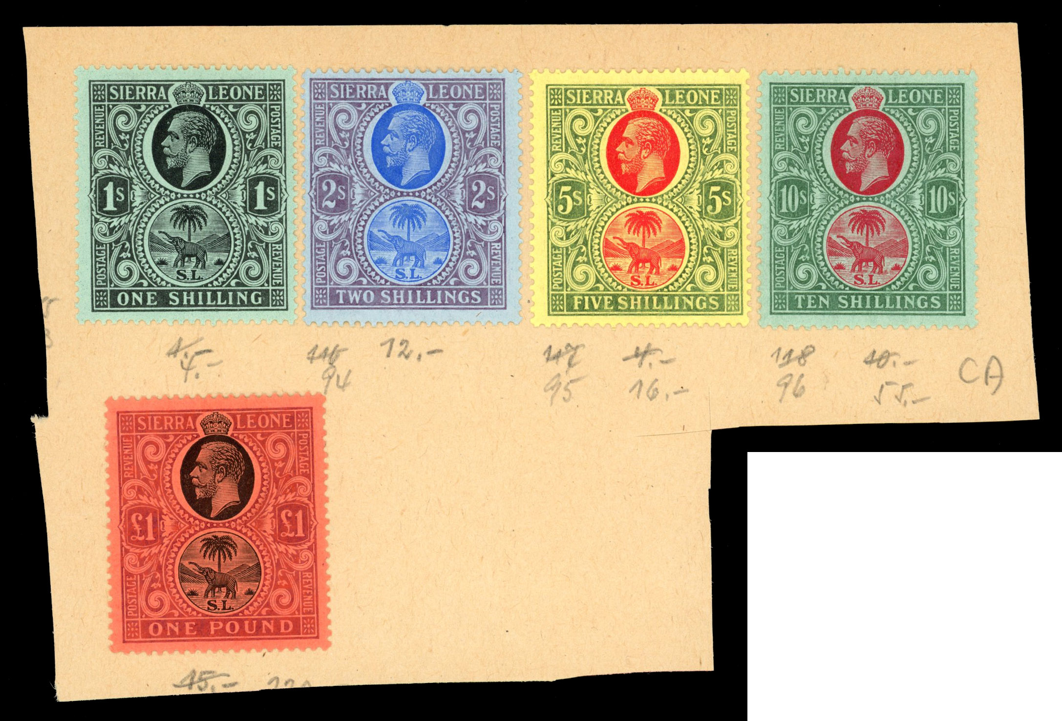 Sierra Leone 1912-21 Multiple Crown CA 1s to £1 mint with large part o.g.