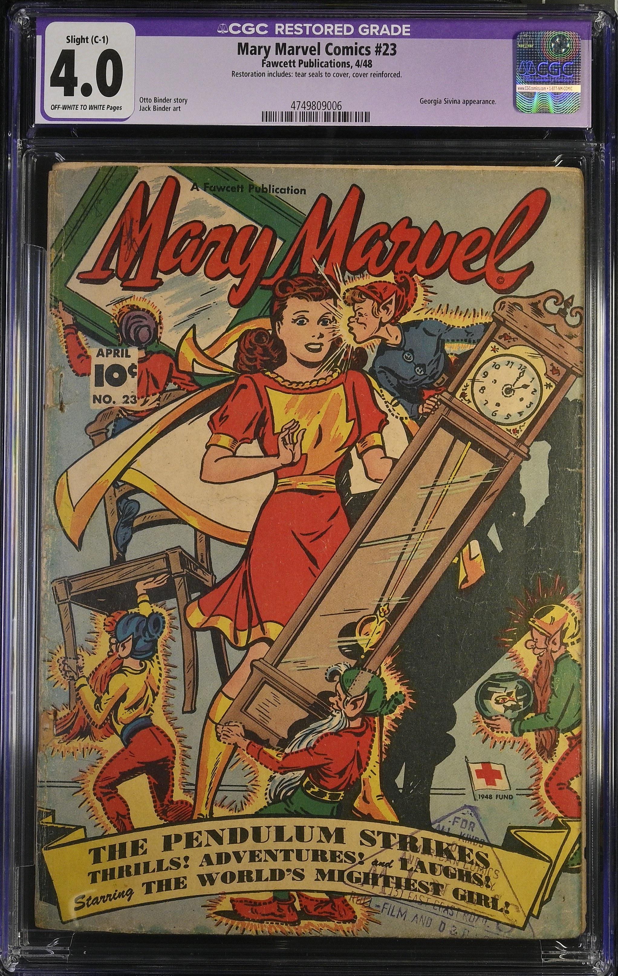 Mary Marvel Comics #23 CGC Restored 4.0 (Fawcett Publications, 1948) Off-White to White Pages