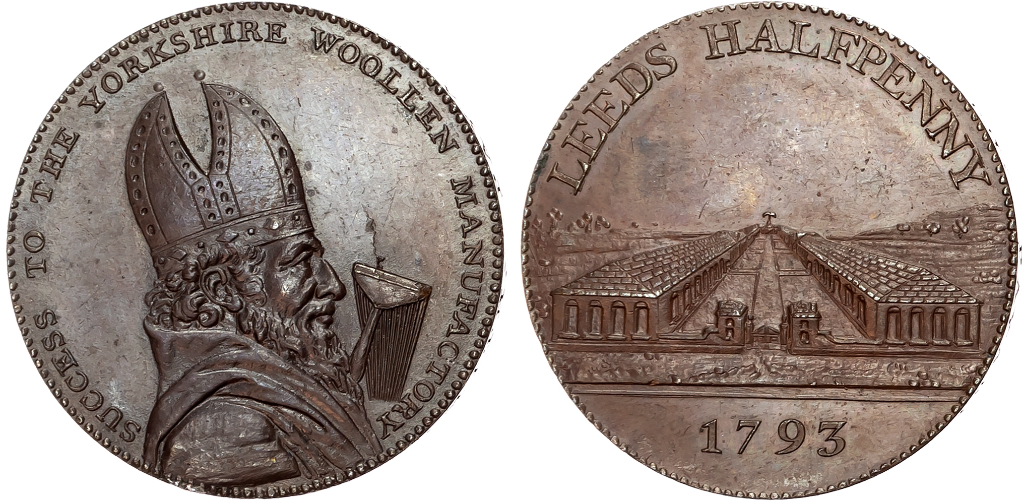 Yorks.  Leeds , Henry Brownbill Halfpenny 1793, Another but minor spacing difference 29mm/12.01gm. (DH 34). Good Extreme …