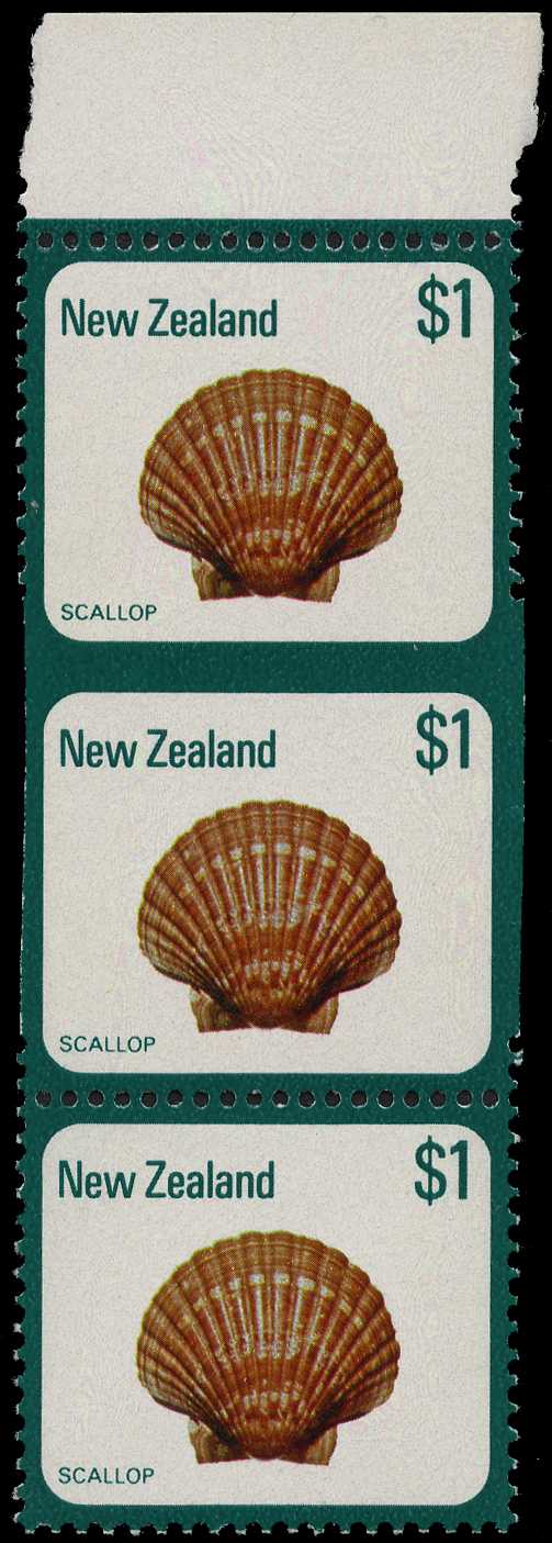 1975 $1 Scallop top marginal vertical strip...