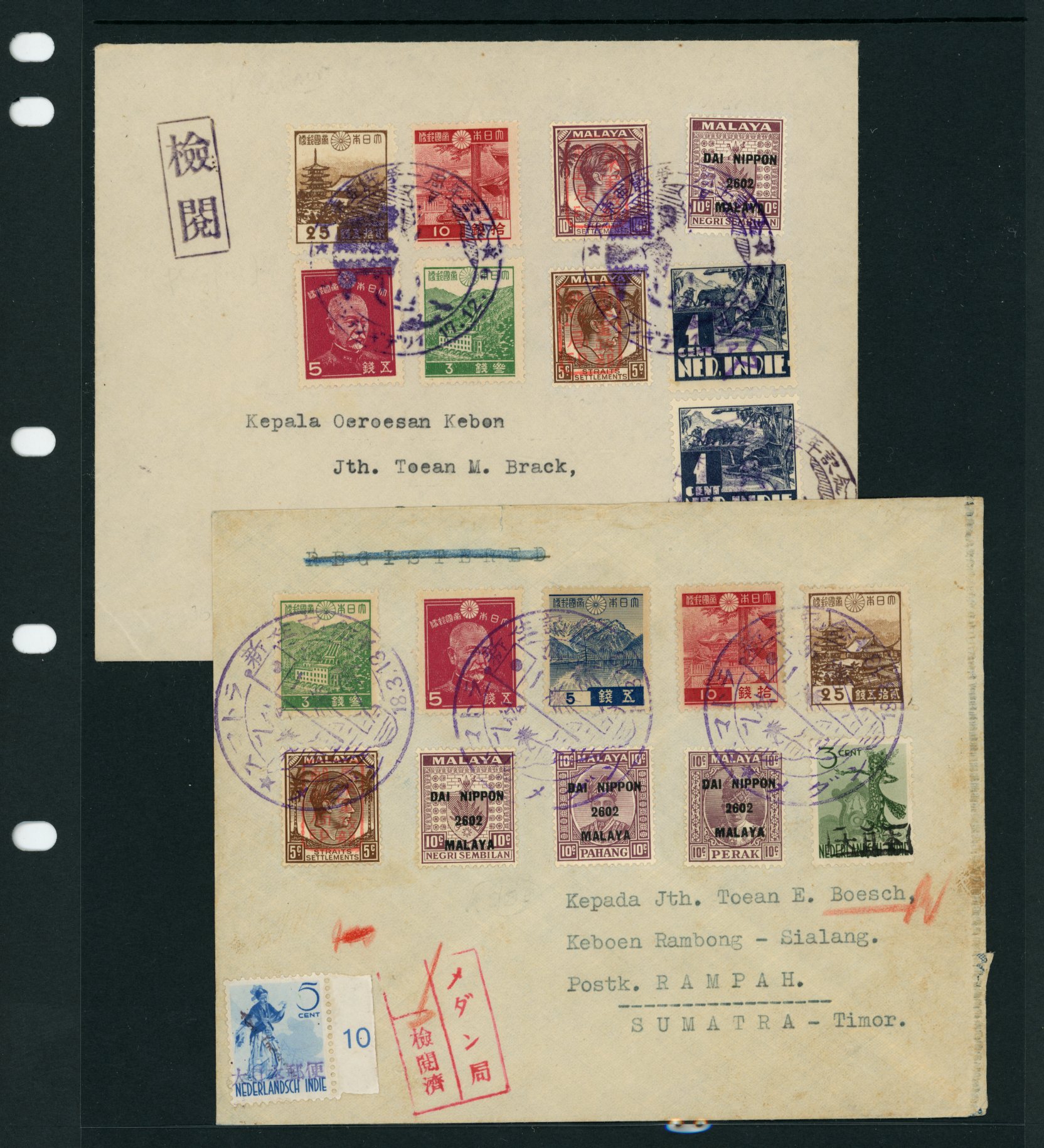 JAPANESE OCCUPATION: Selection of better postal history including Sumatra 1943-44 type 1c, 3c, 3½c with local handstamps on...