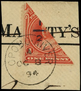 1894 '½' surcharge Type 15 on half of 1d vermilion on piece of OHMS envelope ("Majesty's" crossed through), beautifully...