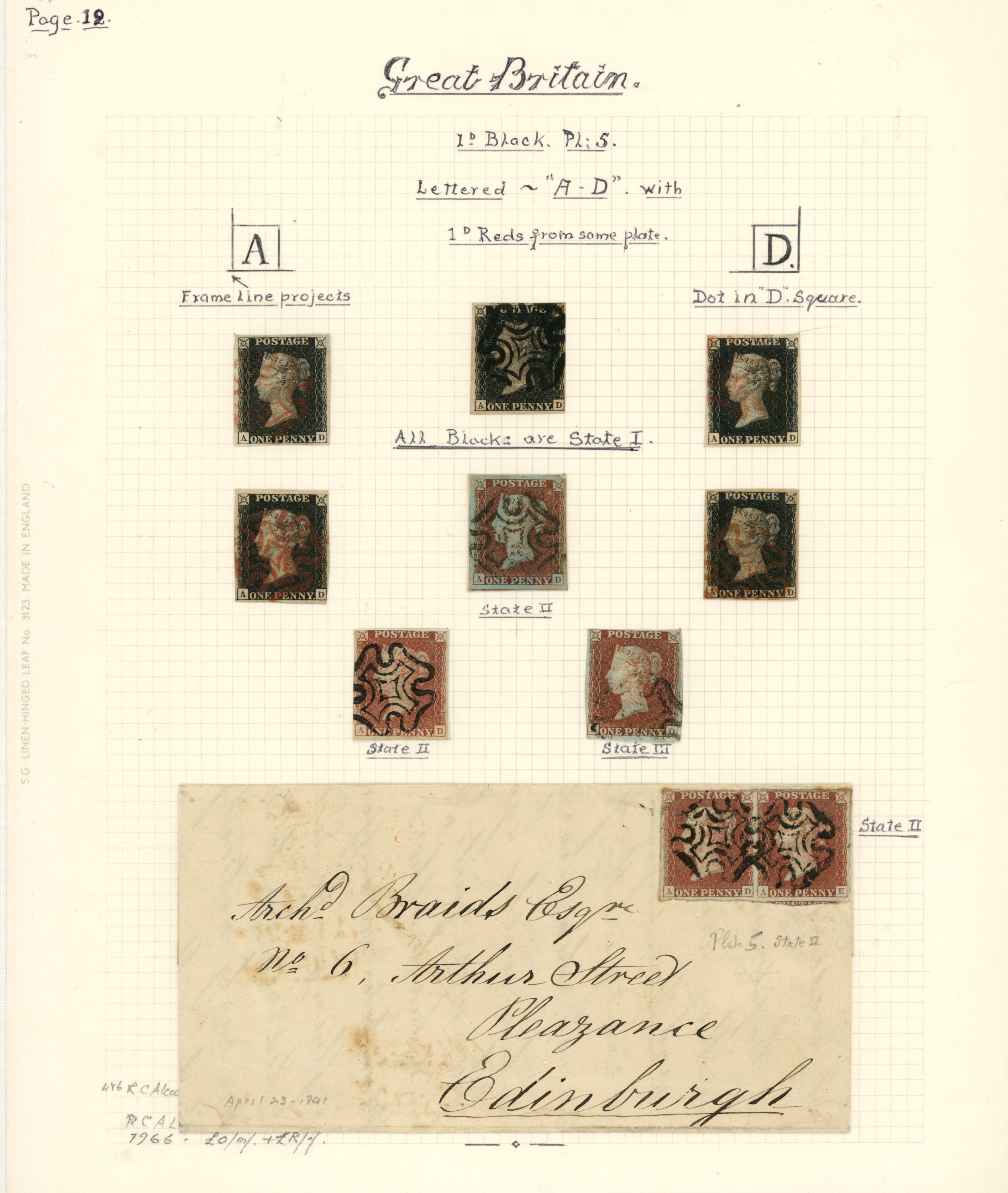 1840 1d black, Plate 5, fourteen examples...