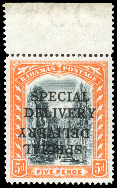 Bahamas 1916 Special Delivery 5d error overprint double one inverted