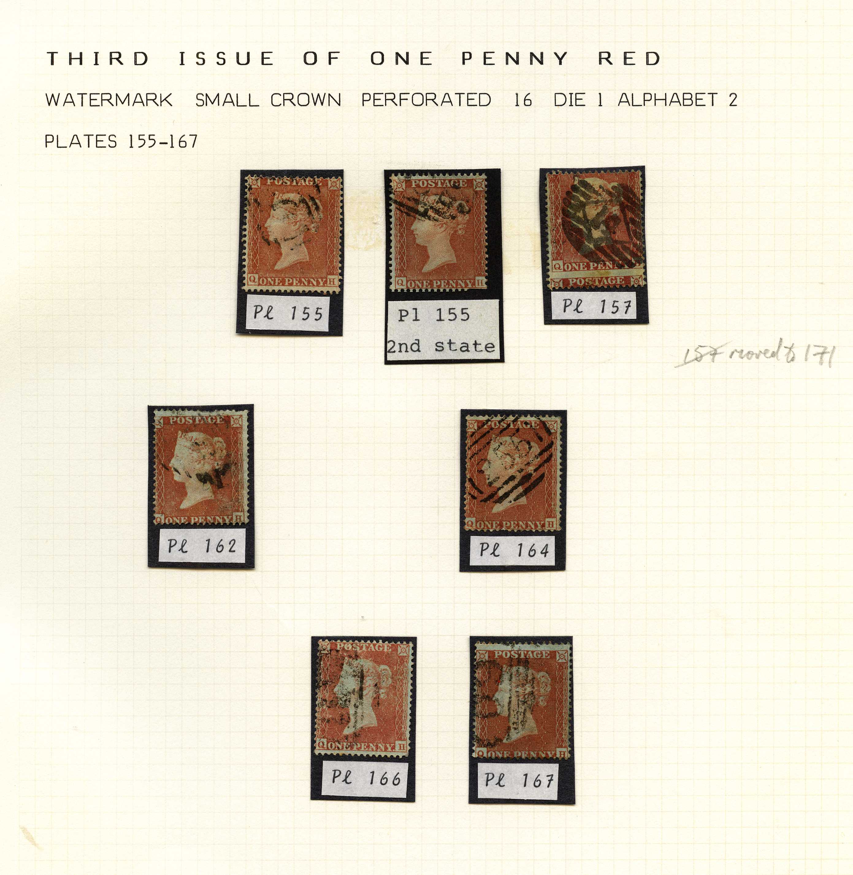 Great Britain 1854 (24 Feb-March) 1d red-brown (shades), Die I, Alphabet II, Blued paper, perf 16