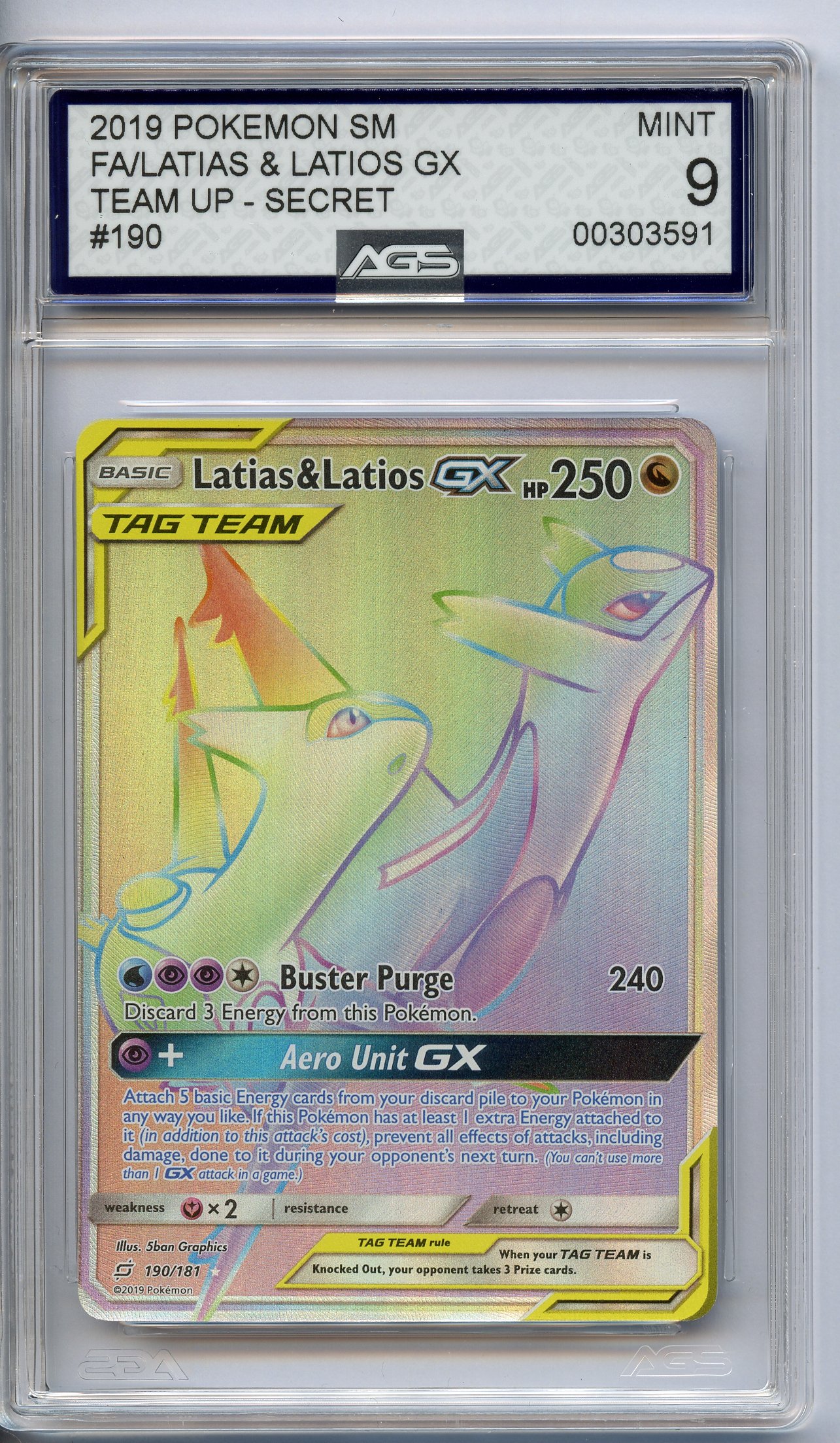 AGS 9 Latias & Latios GX - Rainbow Rare #190 Team UP 2019 