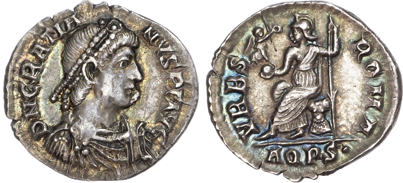 Gratian (AD 364-383) AR Siliqua, Aquileia, 2nd Officina, AD 375-378, 2.16g. 