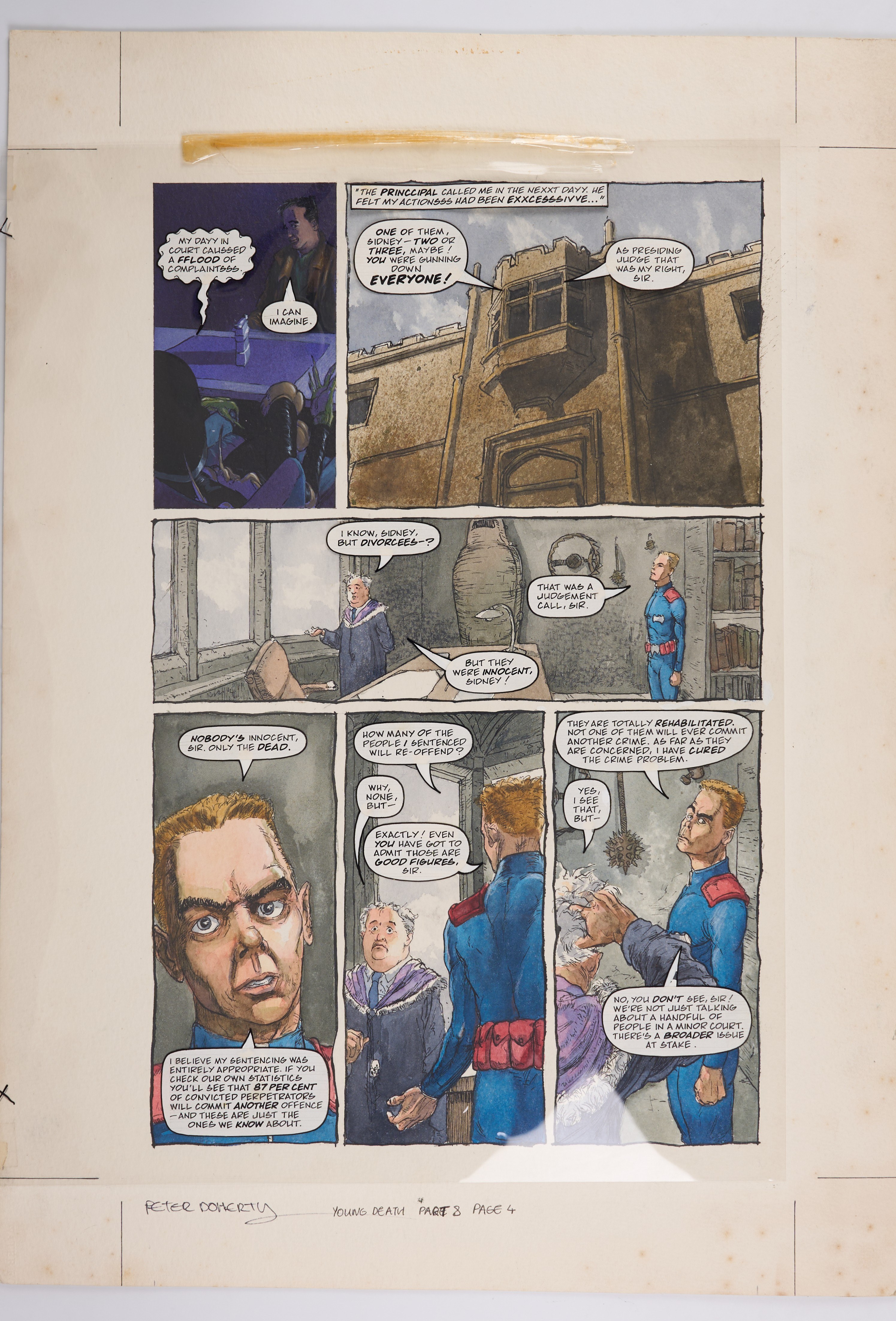 Peter Doherty 2000 AD Judge Dredd Megazine #8 Young Death Part 8 Story Page Signed (Fleetway, 1991) 