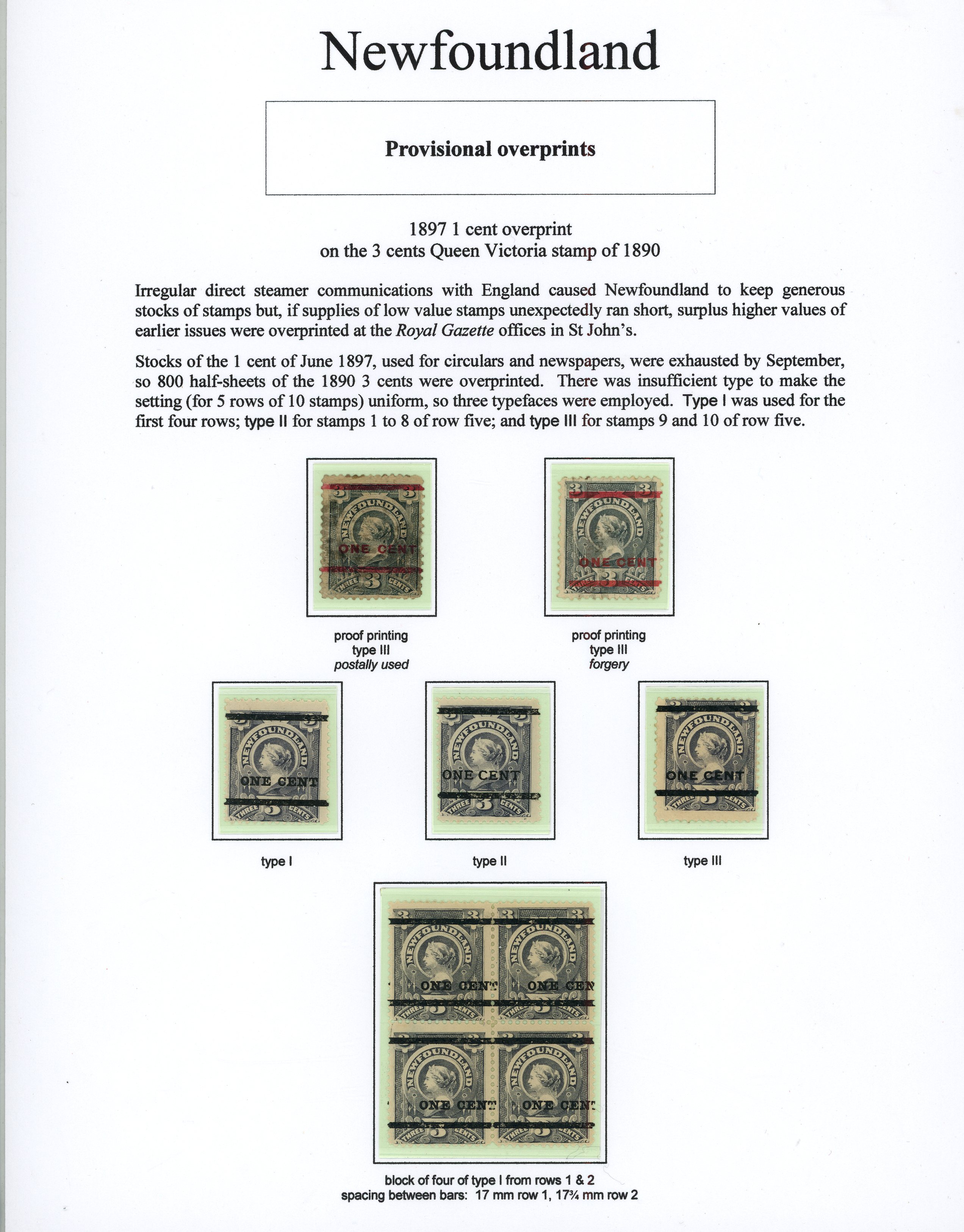 Newfoundland 1897 provisional opts collection on pages SG...