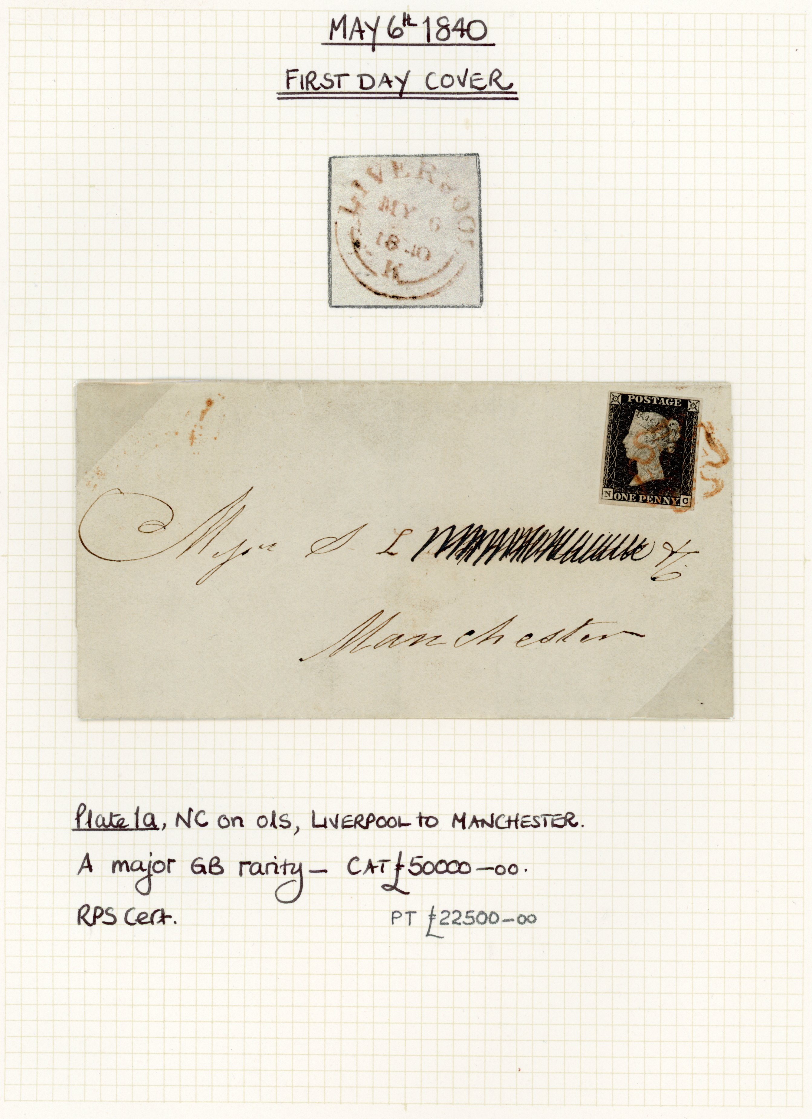 1840 1d Black Pl.1a. May 6th cover first day of issue