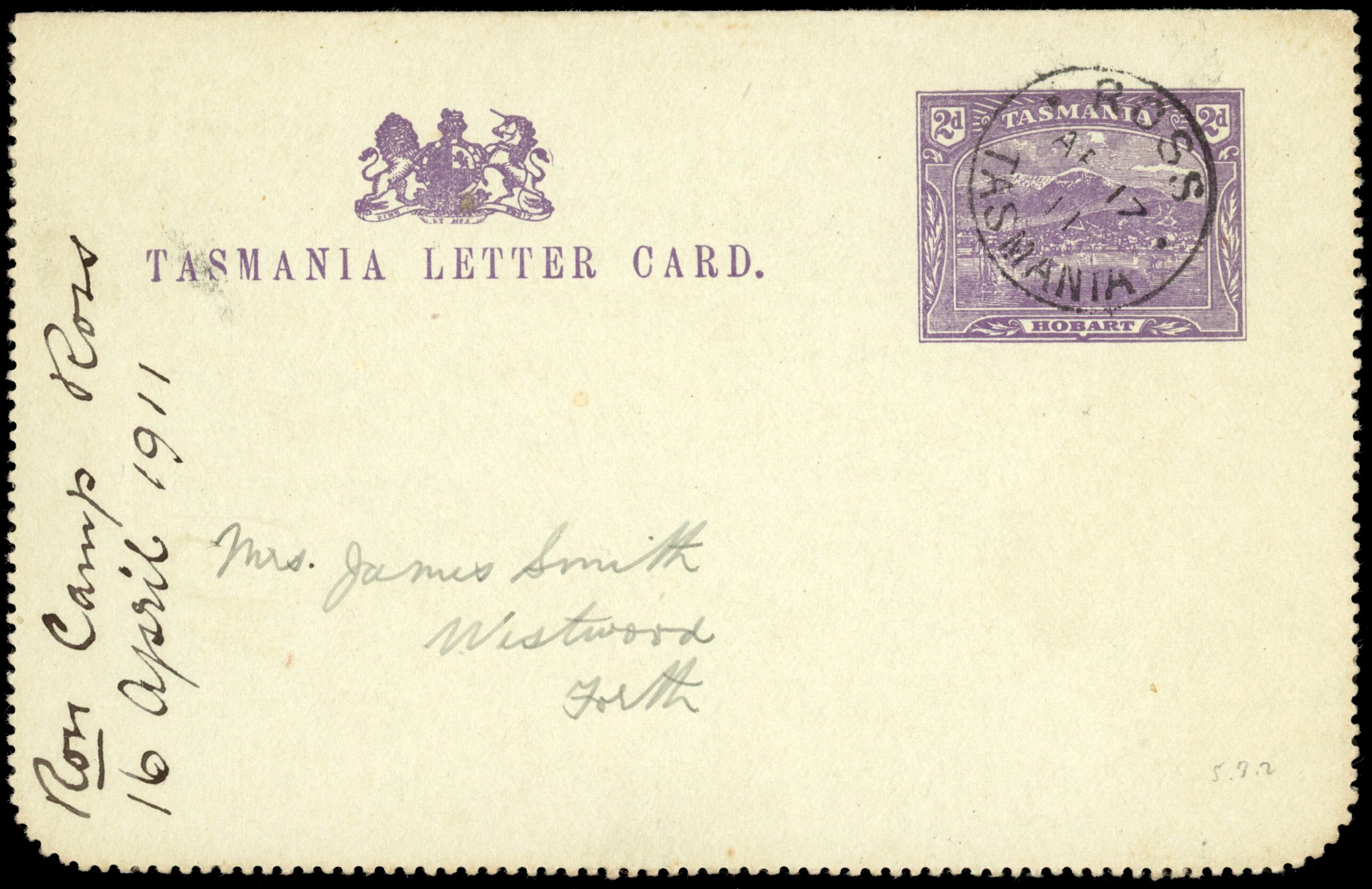 Tasmania Stationery lettercards 1909 2d Lakes in red used